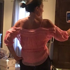 Rebecca Taylor silk cold shoulder print blouse, sm